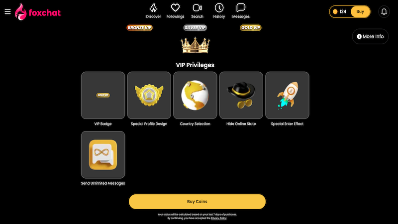 fox video chat-vip previleges